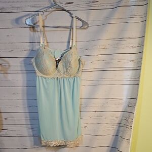 Vintage Style Blue Lace Trim Babydoll Lingerie Mini‎ Dress Sexy Sleeveless,SZ 42